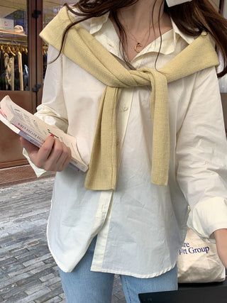 Solid Korean lapel loose long sleeved shirt