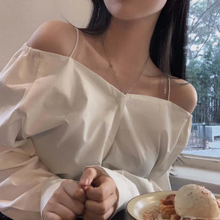 Off Shoulder Skew Collar Shirt