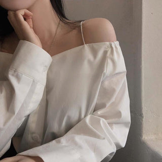 Off Shoulder Skew Collar Shirt