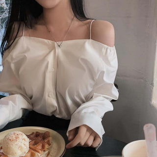 Off Shoulder Skew Collar Shirt