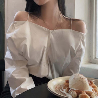 Off Shoulder Skew Collar Shirt