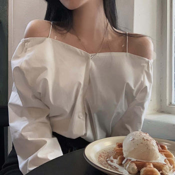 Off Shoulder Skew Collar Shirt
