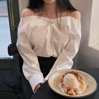 Off Shoulder Skew Collar Shirt