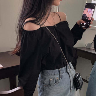 Off Shoulder Skew Collar Shirt