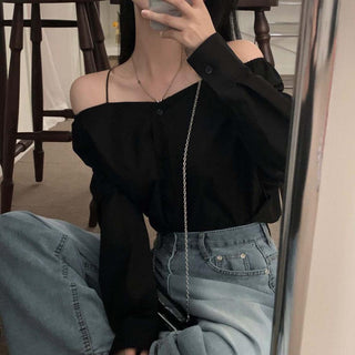 Off Shoulder Skew Collar Shirt