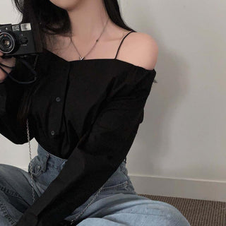 Off Shoulder Skew Collar Shirt