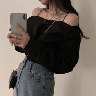 Off Shoulder Skew Collar Shirt
