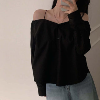 Off Shoulder Skew Collar Shirt