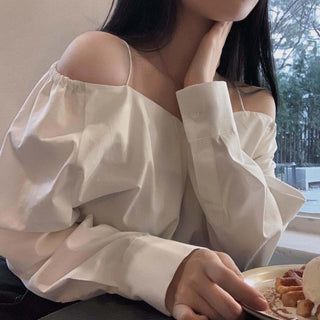 Off Shoulder Skew Collar Shirt