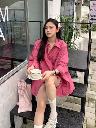 Retro lapel pocket embroidery shirt + high waisted A line skirt