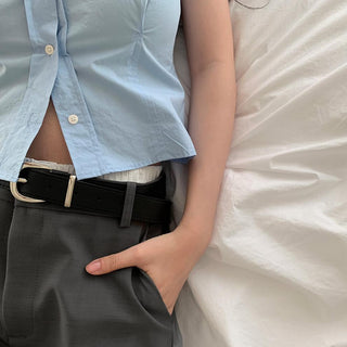 Lapel casual pure color short sleeve top