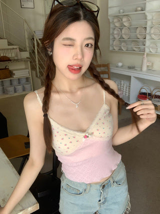 V neck lace small floral top