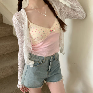 V neck lace small floral top