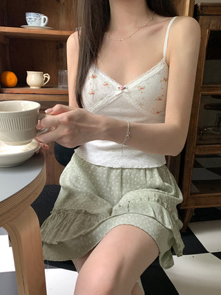 V neck lace small floral top