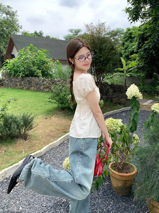 Flower Short sleeved short top