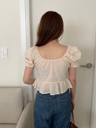 sweet lace bubble short sleeved linen top