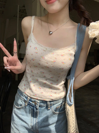 sweet lace stitching bow short  top