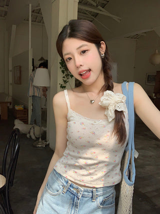 sweet lace stitching bow short  top