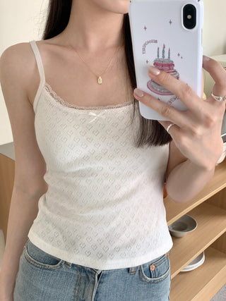 sweet lace stitching bow short  top