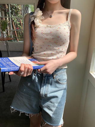 sweet lace stitching bow short  top