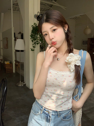 sweet lace stitching bow short  top