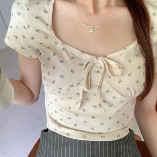 U collar strap short sleeved top