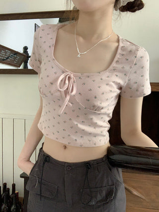 U collar strap short sleeved top