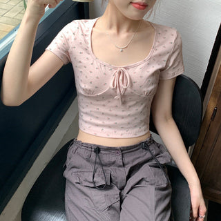 U collar strap short sleeved top