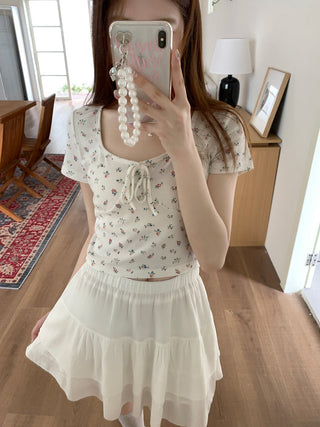 U collar strap short sleeved top