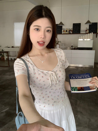 U collar strap short sleeved top