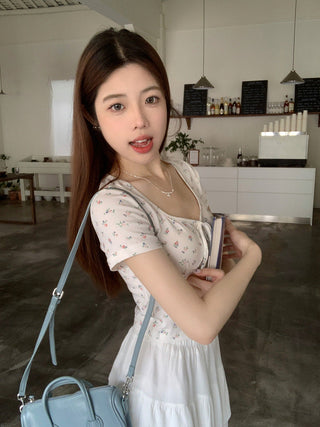 U collar strap short sleeved top