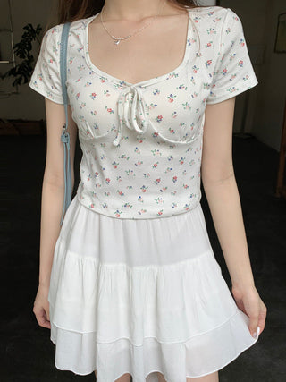 U collar strap short sleeved top