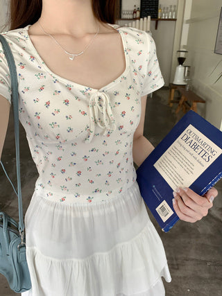 U collar strap short sleeved top