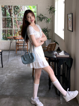 U collar strap short sleeved top