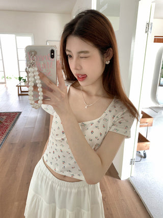 U collar strap short sleeved top
