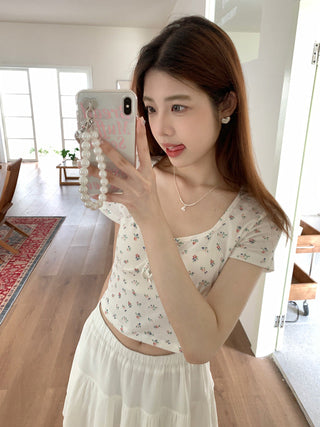 U collar strap short sleeved top