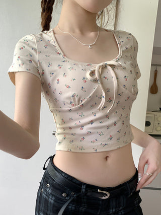 U collar strap short sleeved top