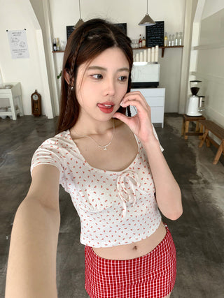 U collar strap short sleeved top