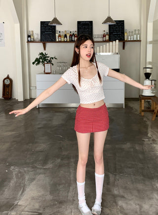 U collar strap short sleeved top