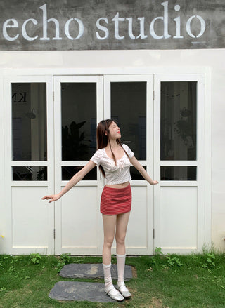 U collar strap short sleeved top