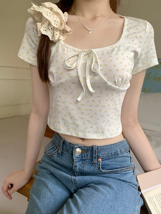 U collar strap short sleeved top