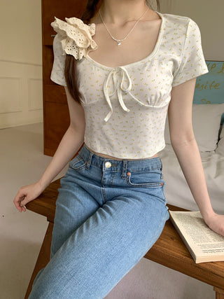 U collar strap short sleeved top