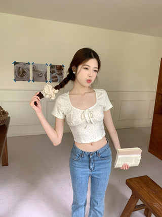 U collar strap short sleeved top