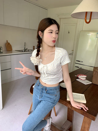 U collar strap short sleeved top