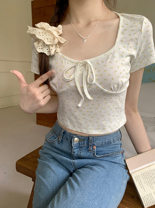 U collar strap short sleeved top