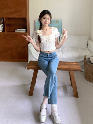 U collar strap short sleeved top