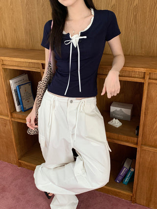 Fake two piece short sleeved floral top