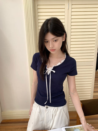 Fake two piece short sleeved floral top