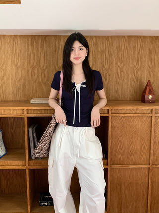 Fake two piece short sleeved floral top