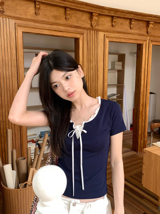 Fake two piece short sleeved floral top